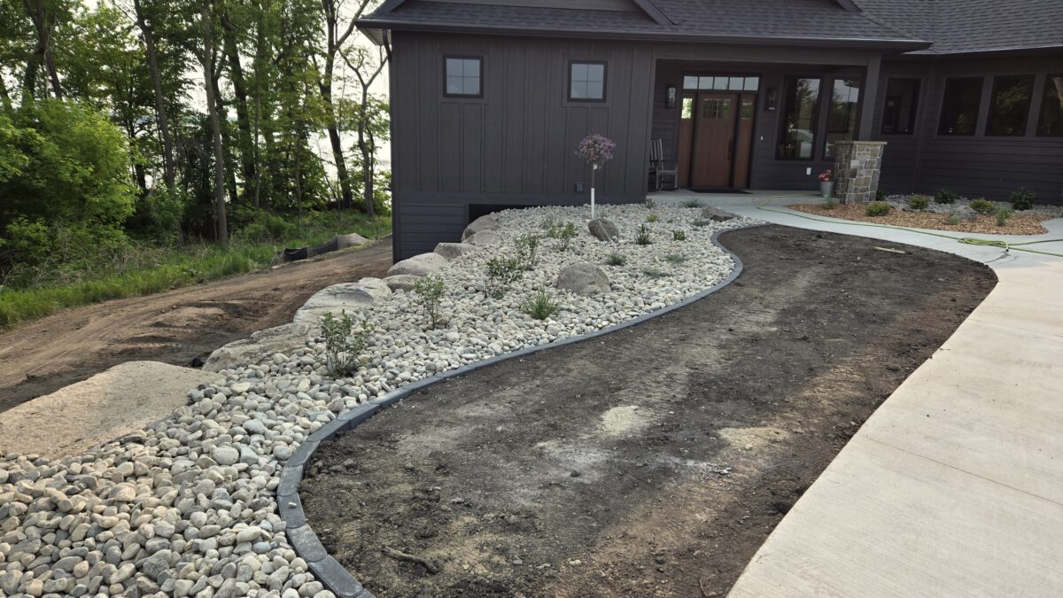 Boulder wall with rock garden