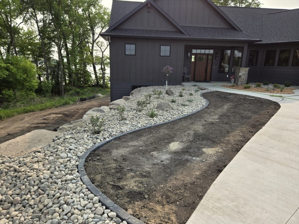 Boulder wall with rock garden