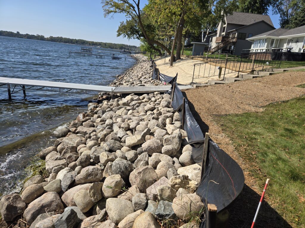 Rip rap construction on Lake Osakis MN