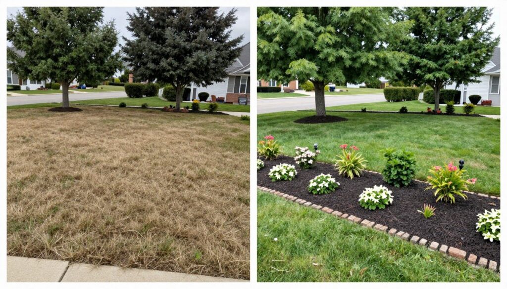 Before and after landscape transformation showing value increase Before and after landscape transformation showing value increase
