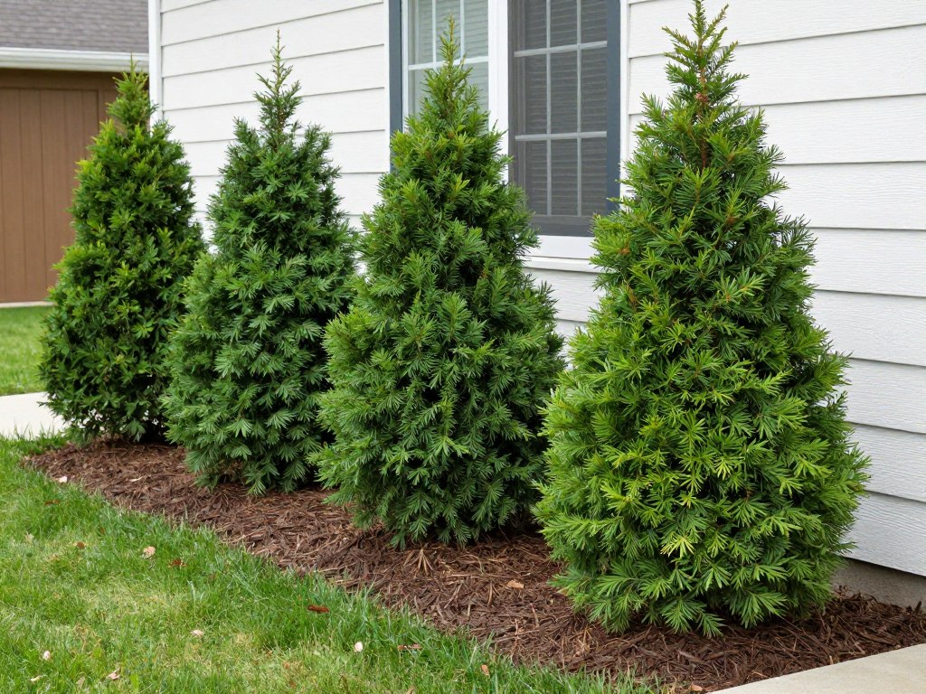 Evergreen foundation shrubs around Alexandria Minnesota home Evergreen foundation shrubs around Alexandria Minnesota home