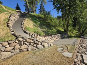 Multiple steps on steep grade