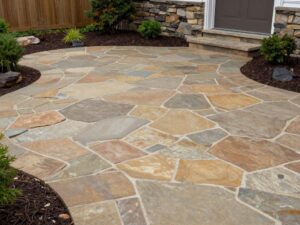 Natural flagstone patio with irregular stone shapes in Alexandria Minnesota